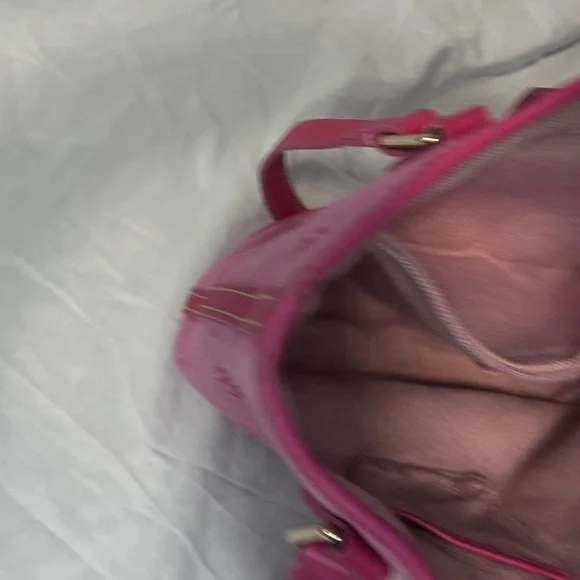 Vintage Dooney Bourke  North South bright pink logo bucket bag leather trim EUC - Picture 11 of 14